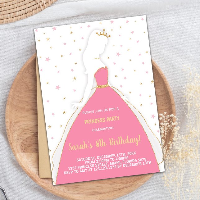 Invitation Cartons d'invitation anniversaire Princesse Rose P (Glitter Pink Princess Birthday Invitations)
