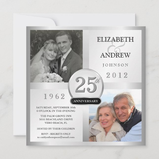 Invitation Cartons d'invitation argentés pour 25e anniversair (Devant)