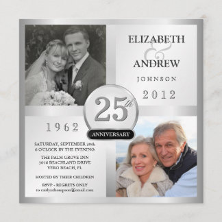 Invitation Cartons d'invitation argentés pour 25e anniversair