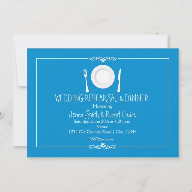 Invitation Cartons d'invitation au dîner de répétition bleu v (Devant)