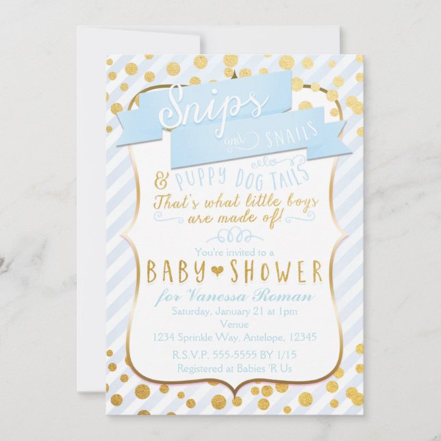Invitation Cartons d'invitation Baby Shower Bleu et Or Snips  (Devant)