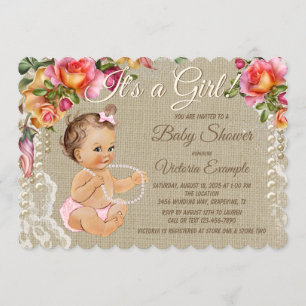 Invitation Cartons d'invitation Baby Shower Burlap et Dentell