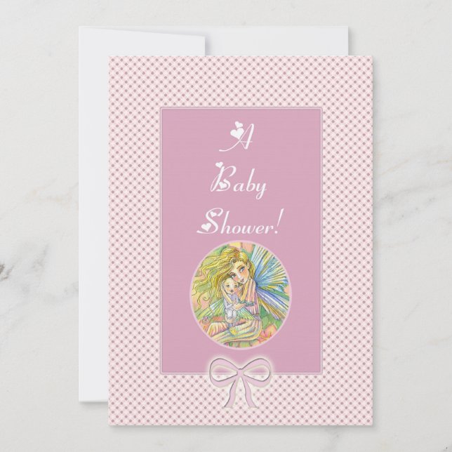 Invitation Cartons d'invitation Baby Shower Fée Rose (Devant)