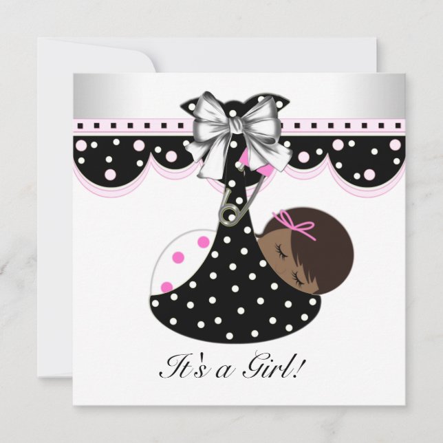 Invitation Cartons d'invitation Baby Shower Noir et Rose (Devant)