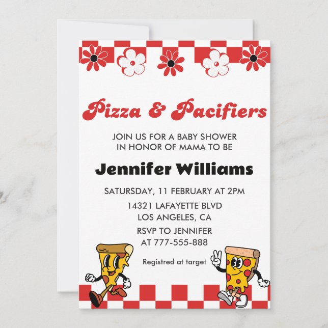 Invitation Cartons d'invitation Baby Shower Pizza et Tétines  (Devant)