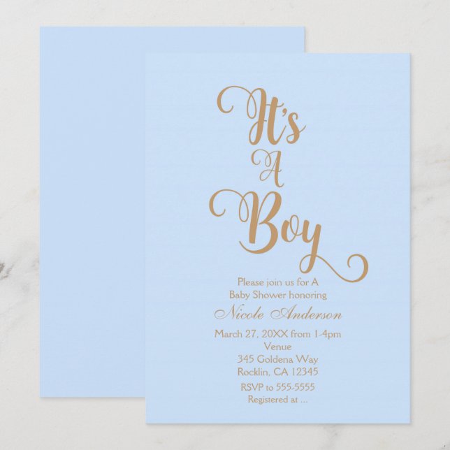 Invitation Cartons d'invitation Baby Shower pour garçon bleu  (Devant / Derrière)