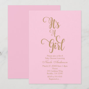 Invitation Cartons d'invitation Baby Shower Rose et Or C'est 