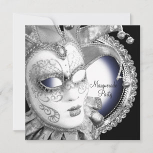 Invitation Cartons d'invitation Bal masqué Bleu marine et Noi