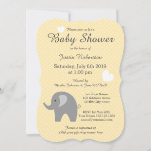 Invitation Cartons d'invitation bébé éléphant jaune et gris p