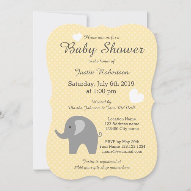 Invitation Cartons d'invitation bébé éléphant jaune et gris p (Devant)
