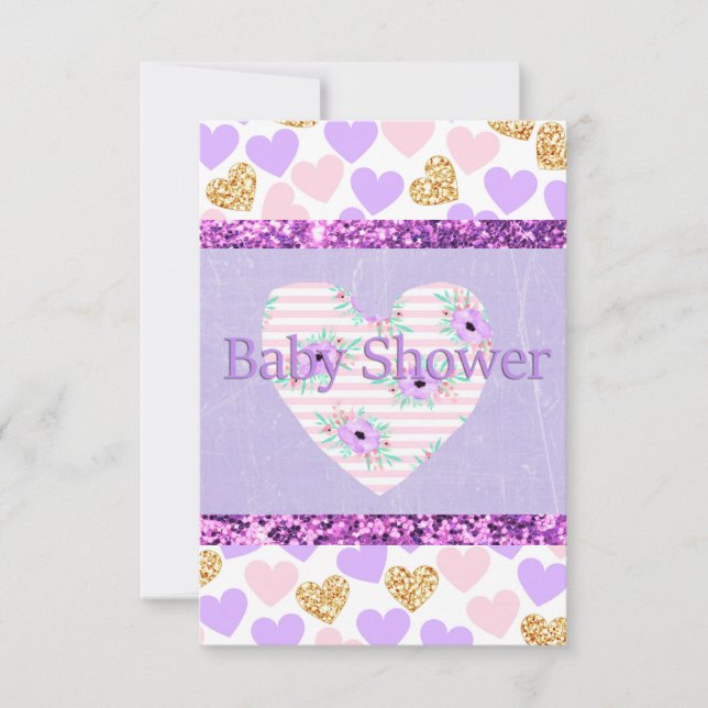 Invitation Cartons d'invitation bébé Rose, Or et Violet (Devant)