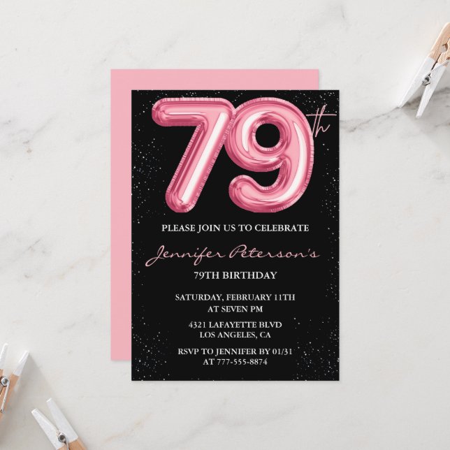 Invitation Cartons d'invitation Black Pink 79e anniversaire B (Devant/Arrière en situation)