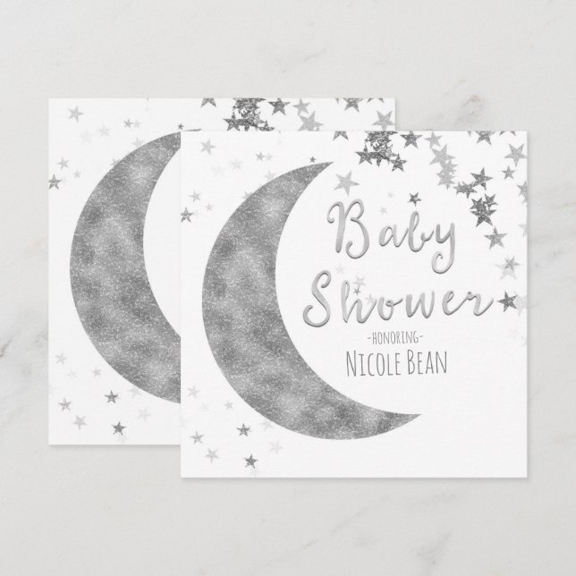 Invitation Cartons d'invitation blancs pour Baby Shower Silve (Devant / Derrière)