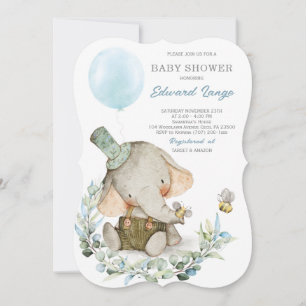 Invitation Cartons d'invitation bleu pour Baby Shower éléphan