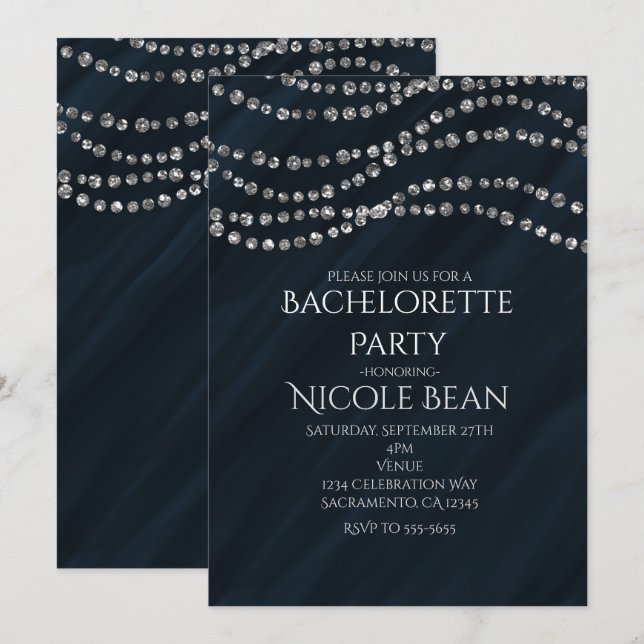 Invitation Cartons d'invitation Blue & Diamond Glamour Bling  (Devant / Derrière)