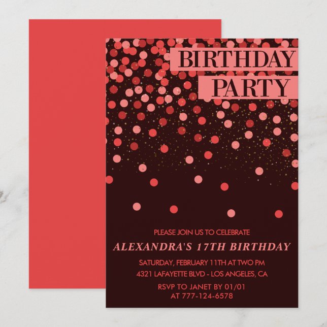 Invitation Cartons d'invitation chic pour 17ème anniversaire  (Devant / Derrière)