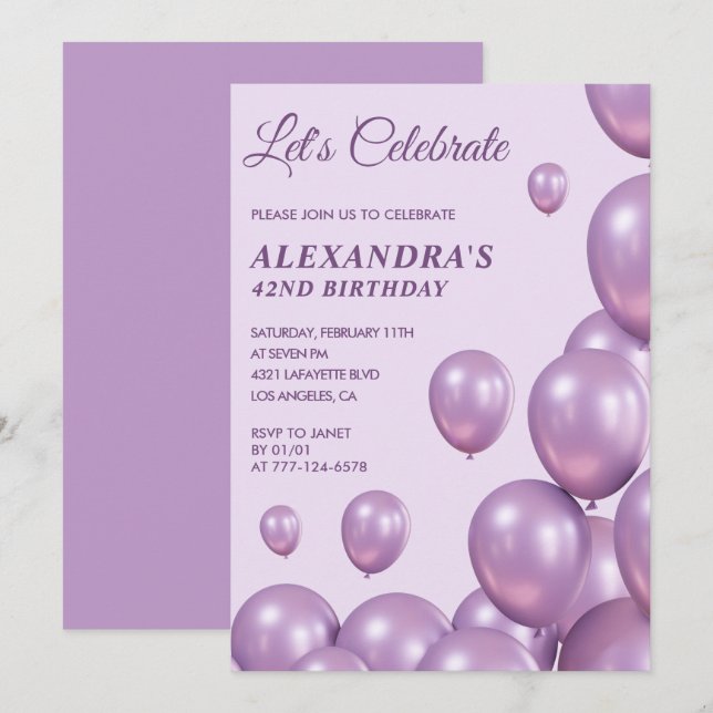 Invitation Cartons d'invitation chic pour 42e anniversaire Ba (Devant / Derrière)