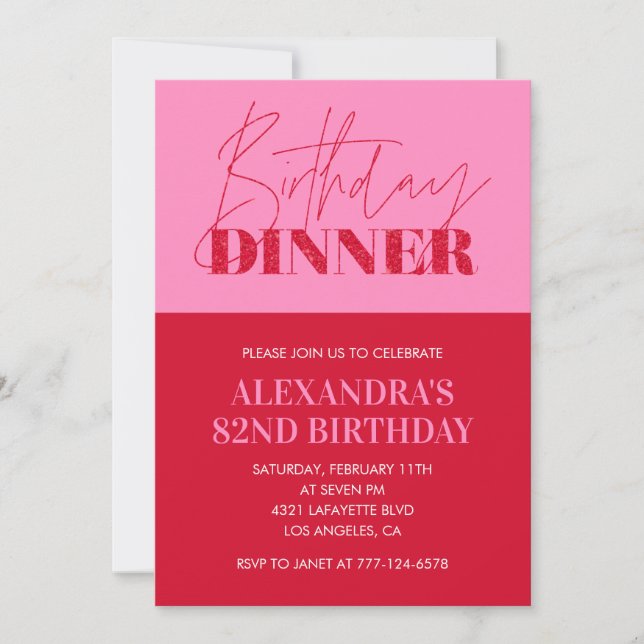 Invitation Cartons d'invitation chic rose rouge pour 82e anni (Devant)