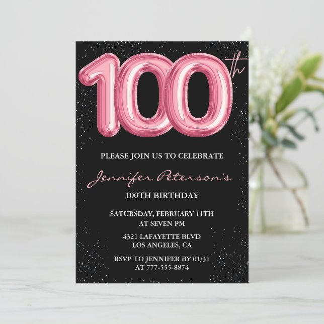 Invitation Cartons d'invitation d'anniversaire 100 ans Noir B (Debout devant)