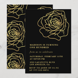 Invitation Cartons d'invitation d'anniversaire 100 ans noirs