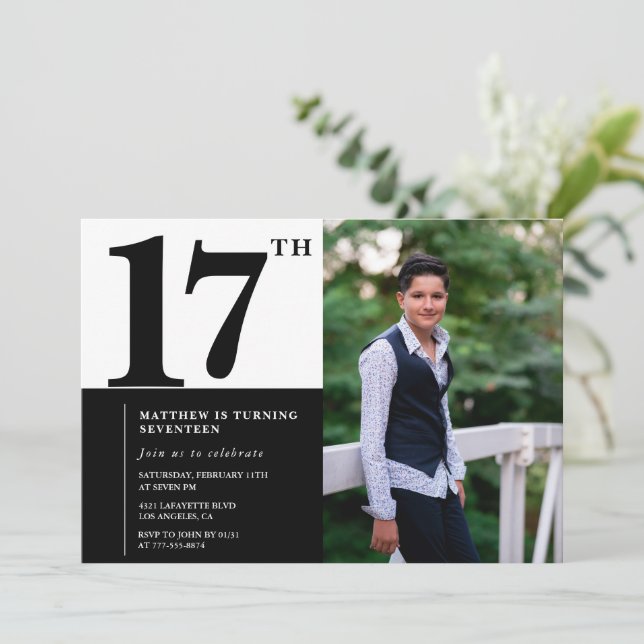 Invitation Cartons d'invitation d'anniversaire 17 ans Noir Él (Debout devant)