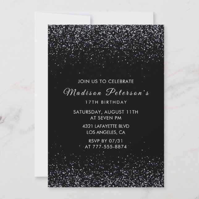 Invitation Cartons d'invitation d'anniversaire 17 ans noirs P (Devant)