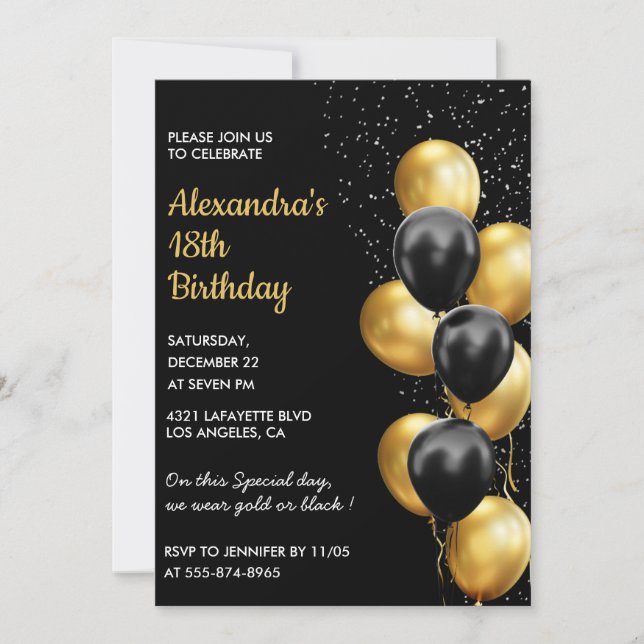 Invitation Cartons d'invitation d'anniversaire 18 ans noirs P (Devant)