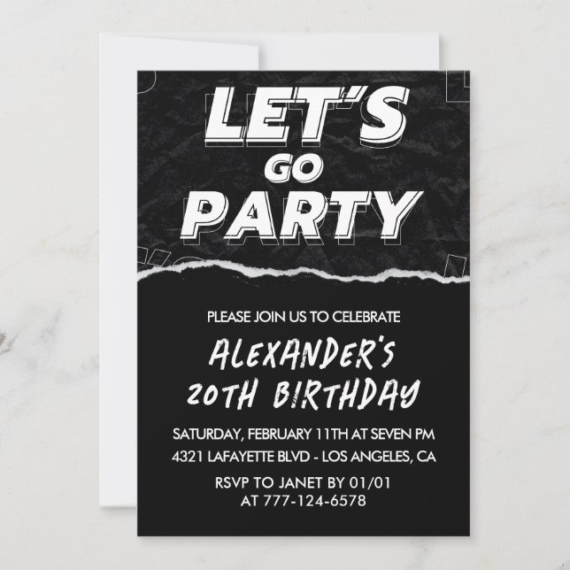 Invitation Cartons d'invitation d'anniversaire 20 ans Hommes  (Devant)