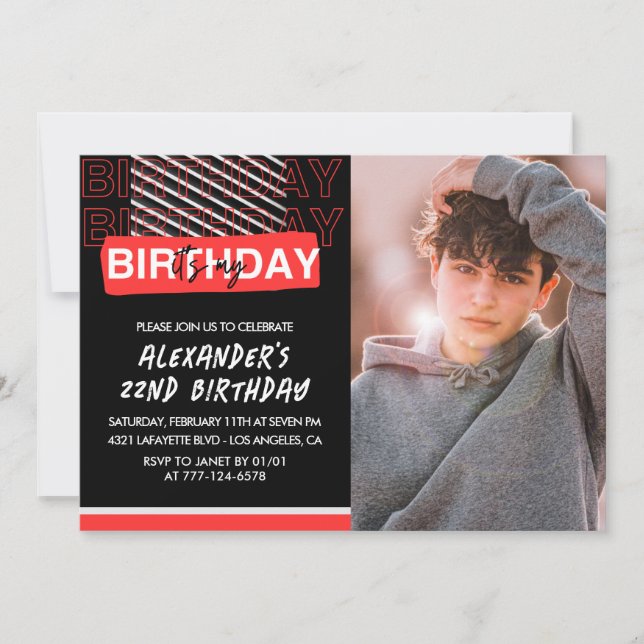 Invitation Cartons d'invitation d'anniversaire 22 ans Hommes  (Devant)