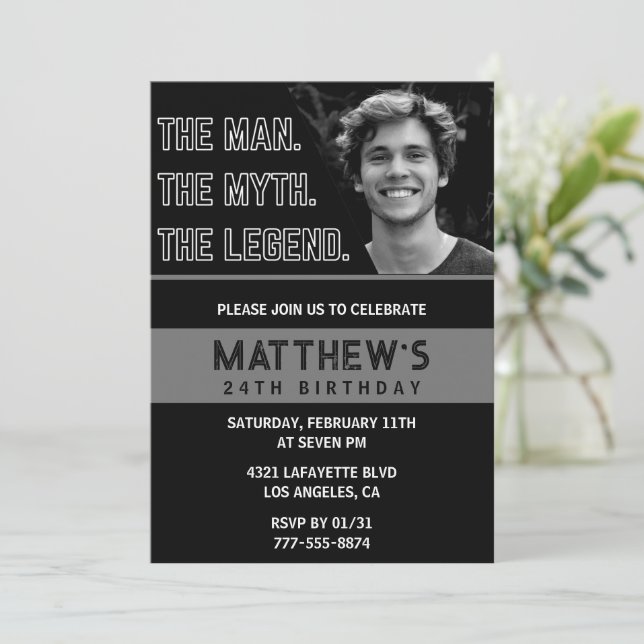 Invitation Cartons d'invitation d'anniversaire 24 ans noirs T (Debout devant)