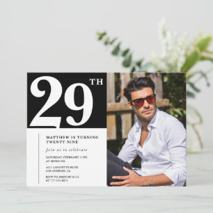 Invitation Cartons d'invitation d'anniversaire 29 ans noir et