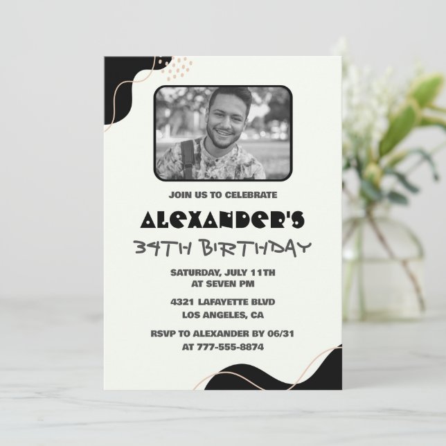 Invitation Cartons d'invitation d'anniversaire 34 ans Hommes  (Debout devant)