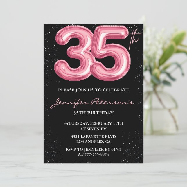 Invitation Cartons d'invitation d'anniversaire 35 ans Rose Gl (Debout devant)