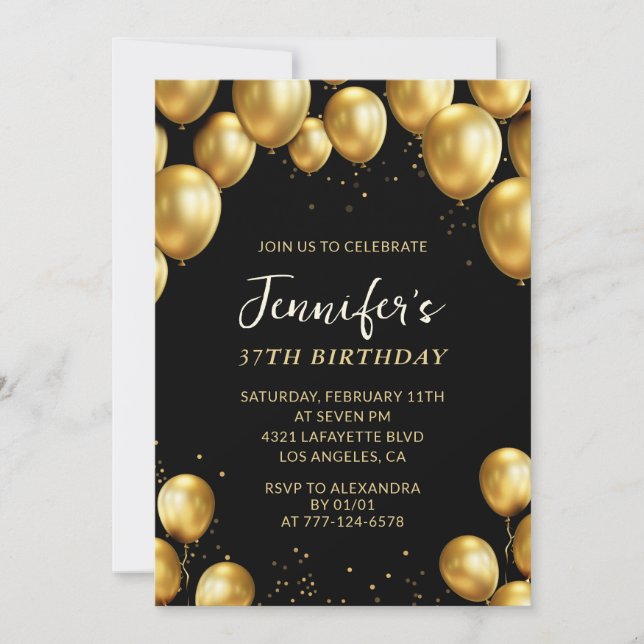 Invitation Cartons d'invitation d'anniversaire 37 ans Ballons (Devant)