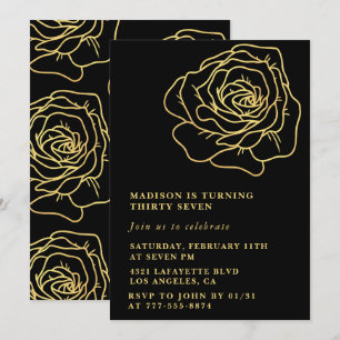 Invitation Cartons d'invitation d'anniversaire 37 ans noir Fl