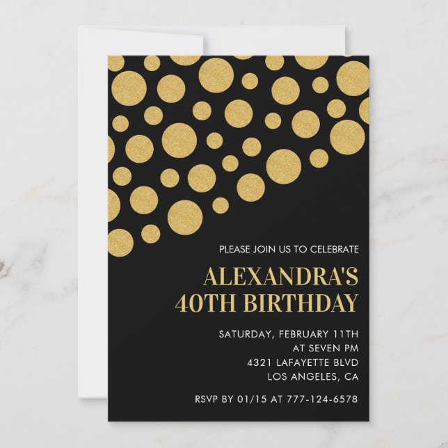 Invitation Cartons d'invitation d'anniversaire 40 ans noirs C (Devant)