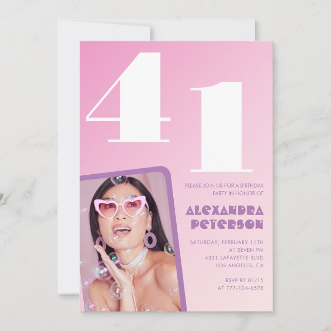 Invitation Cartons d'invitation d'anniversaire 41 ans Rose Ph (Devant)