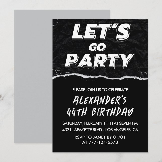 Invitation Cartons d'invitation d'anniversaire 44 ans Hommes  (Devant / Derrière)