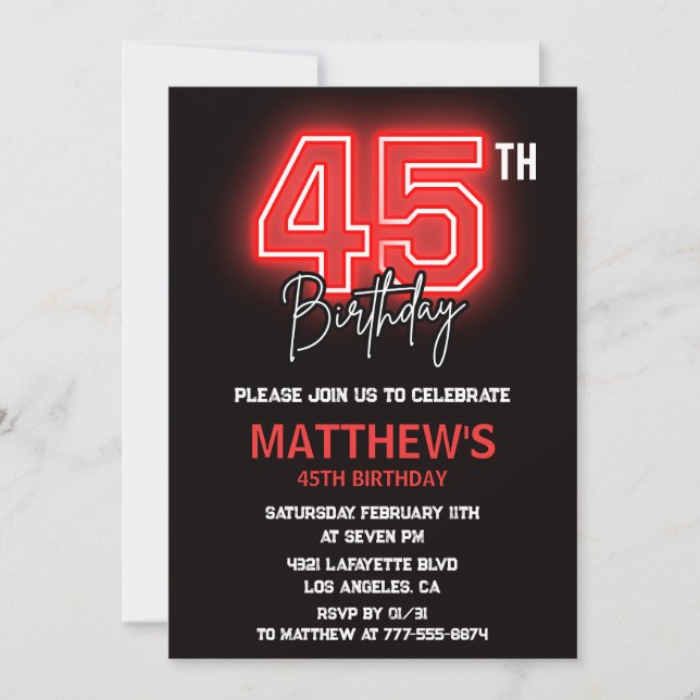 Invitation Cartons d'invitation d'anniversaire 45 ans Hommes  (Devant)