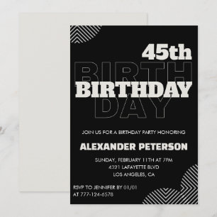 Invitation Cartons d'invitation d'anniversaire 45 ans noir Ho