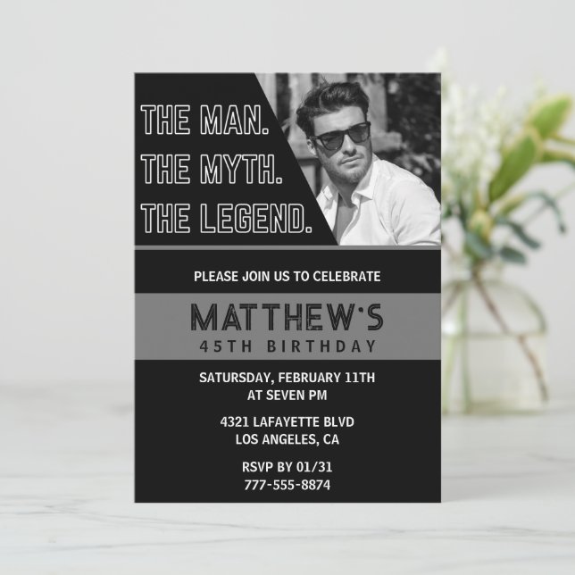 Invitation Cartons d'invitation d'anniversaire 45 ans noirs L (Debout devant)