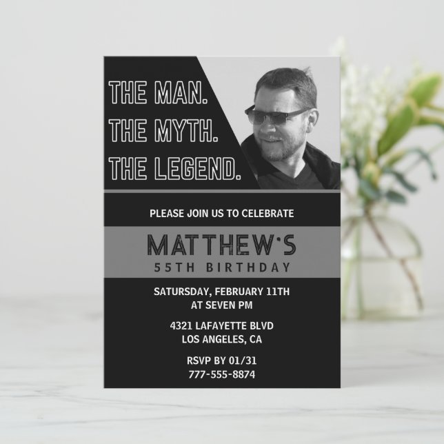 Invitation Cartons d'invitation d'anniversaire 55 ans noirs L (Debout devant)