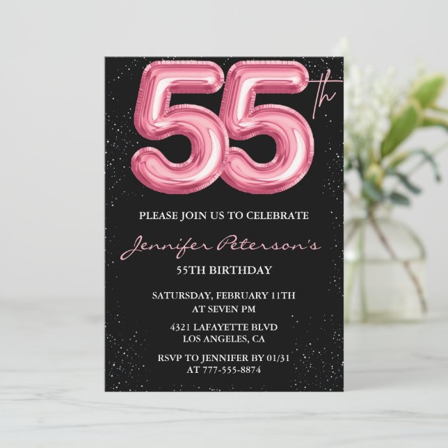 Invitation Cartons d'invitation d'anniversaire 55 ans rose Gl (Debout devant)