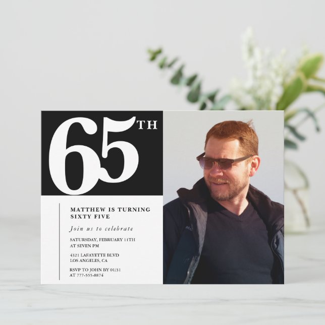 Invitation Cartons d'invitation d'anniversaire 65 ans noir Mo (Debout devant)