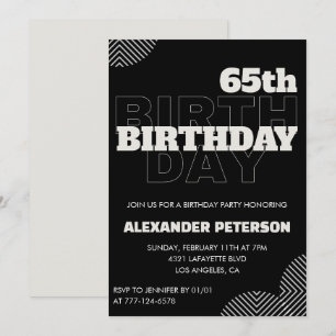 Invitation Cartons d'invitation d'anniversaire 65 ans noirs p