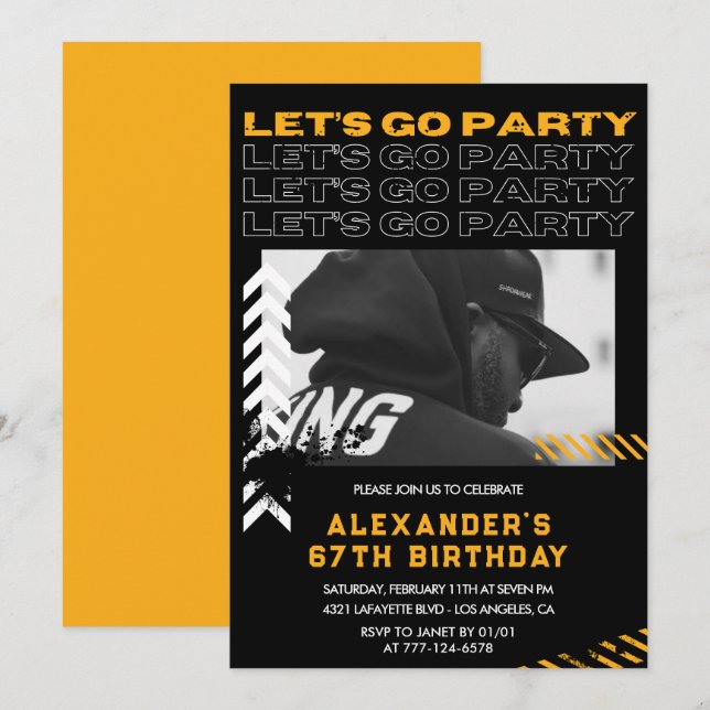 Invitation Cartons d'invitation d'anniversaire 67 ans noir Ho (Devant / Derrière)
