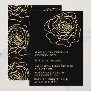 Invitation Cartons d'invitation d'anniversaire 75 ans noir Fl