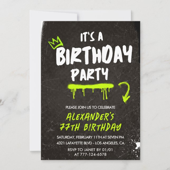 Invitation Cartons d'invitation d'anniversaire 77 ans noir Ho (Devant)