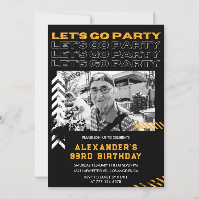 Invitation Cartons d'invitation d'anniversaire 93 ans Hommes  (Devant)