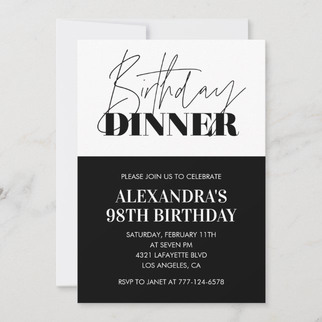 Invitation Cartons d'invitation d'anniversaire 98 ans noir et (Devant)